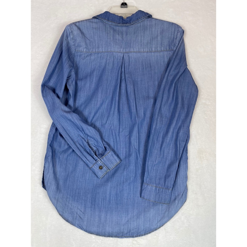 TWELVE by Ontwelfth lace up tunic shirt women's size L blue chambray long sleeve - Picture 2 of 15